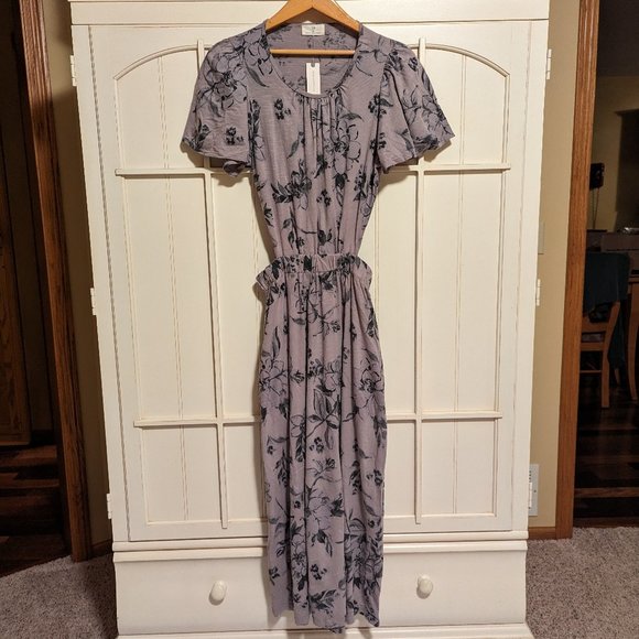 NWT Anthropologie T.la Cutout back Midi Dress Floral Cotton S Purple Grey - Picture 5 of 5